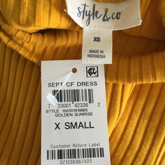 Style & Co Mock Turtleneck Gold Ribbed Dress, XS  -  NWT - Picture 7 of 7